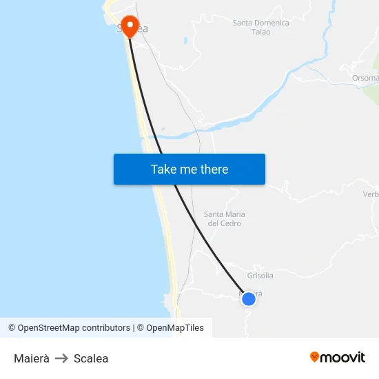 Maierà to Scalea map