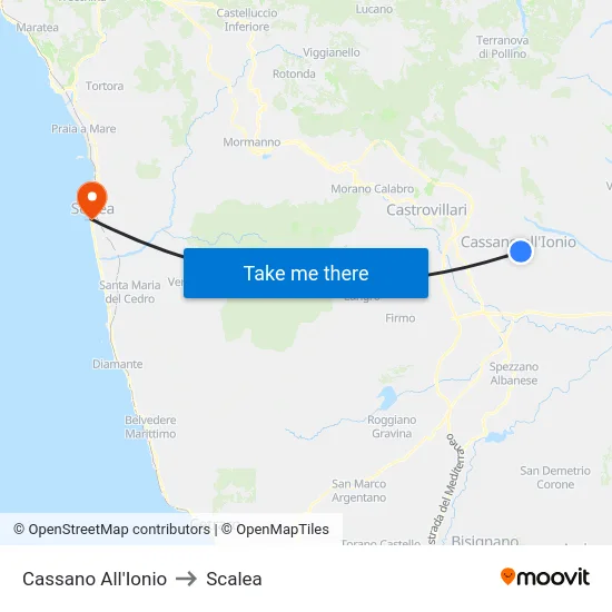 Cassano All'Ionio to Scalea map