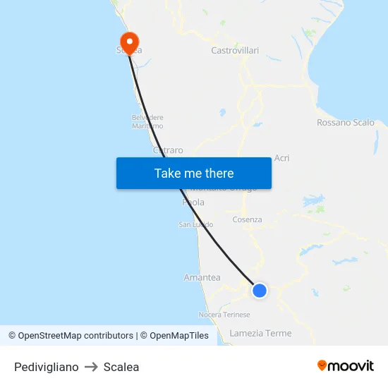 Pedivigliano to Scalea map