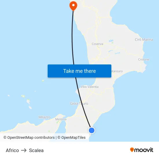 Africo to Scalea map