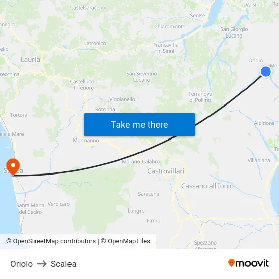 Oriolo to Scalea map