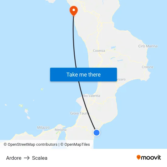 Ardore to Scalea map