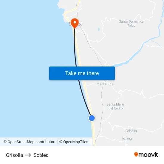 Grisolia to Scalea map