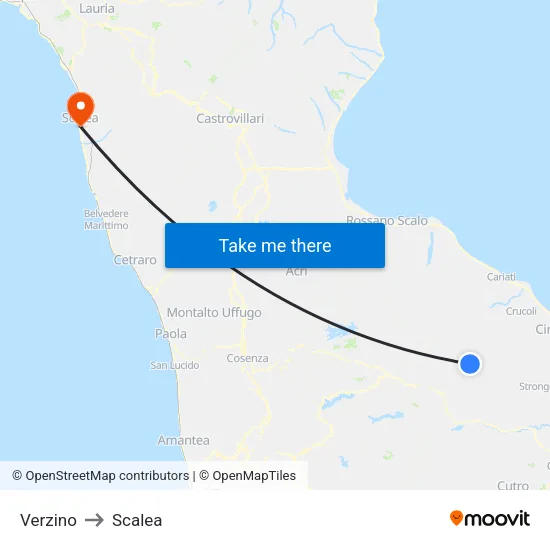 Verzino to Scalea map