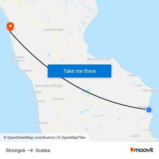 Strongoli to Scalea map