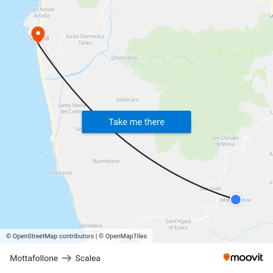 Mottafollone to Scalea map