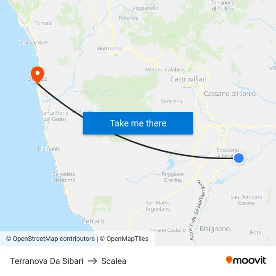 Terranova Da Sibari to Scalea map