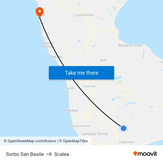 Sorbo San Basile to Scalea map