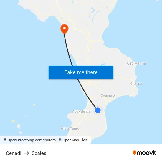 Cenadi to Scalea map