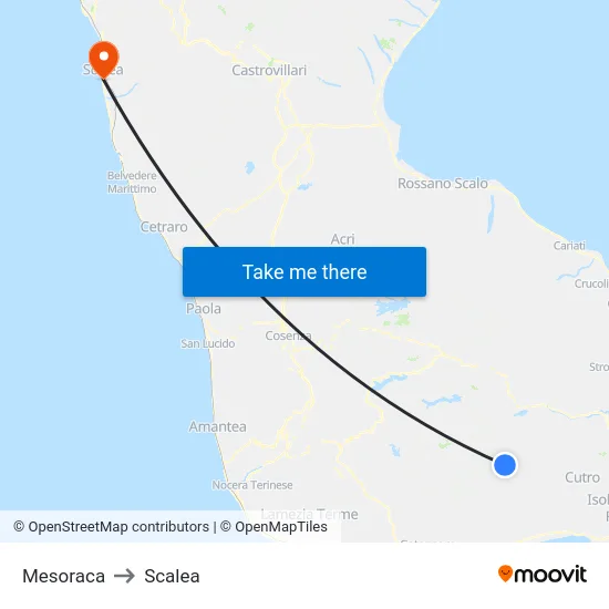 Mesoraca to Scalea map