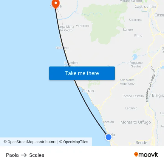 Paola to Scalea map