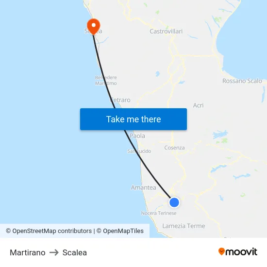 Martirano to Scalea map
