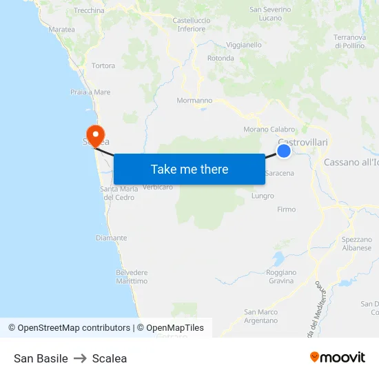 San Basile to Scalea map