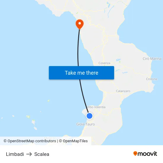 Limbadi to Scalea map