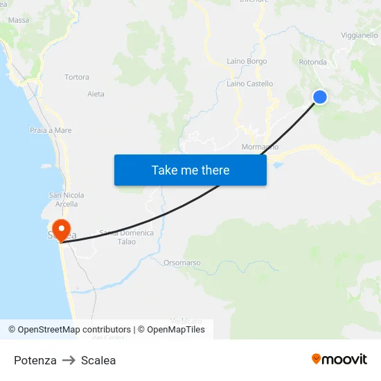 Potenza to Scalea map