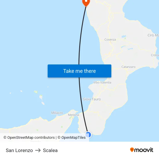 San Lorenzo to Scalea map