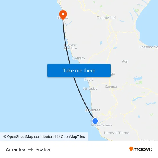Amantea to Scalea map