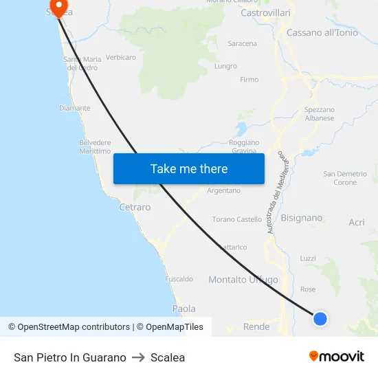 San Pietro In Guarano to Scalea map