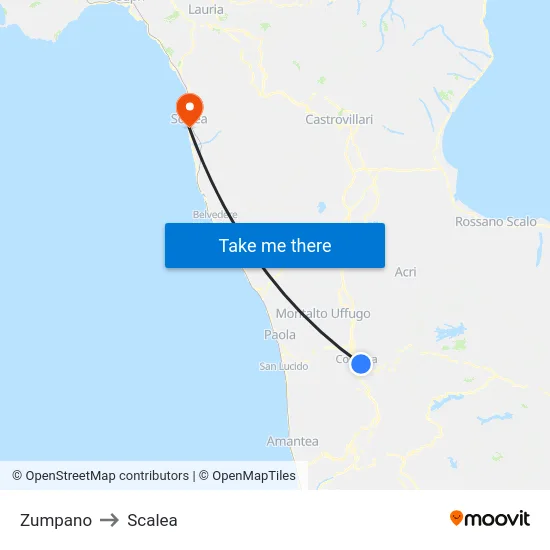 Zumpano to Scalea map