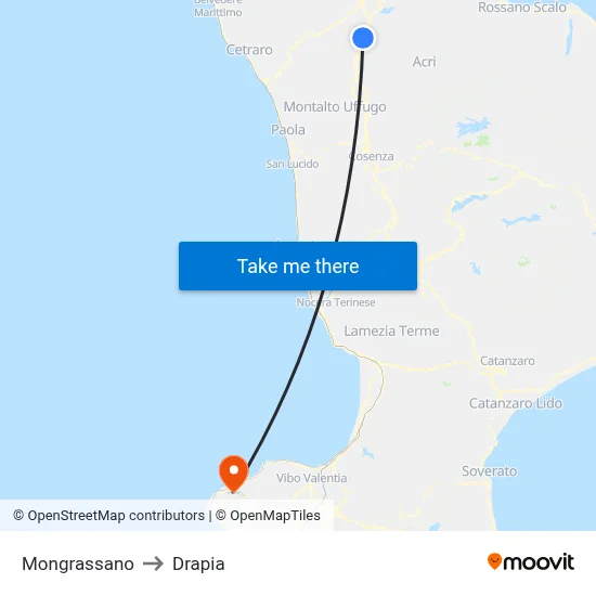 Mongrassano to Drapia map