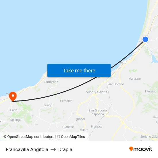 Francavilla Angitola to Drapia map