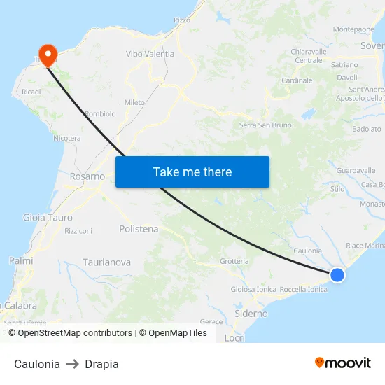 Caulonia to Drapia map