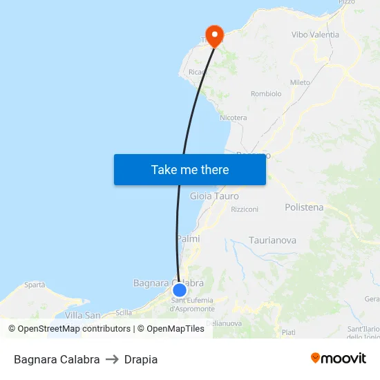 Bagnara Calabra to Drapia map