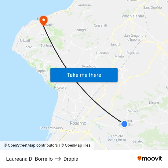 Laureana Di Borrello to Drapia map