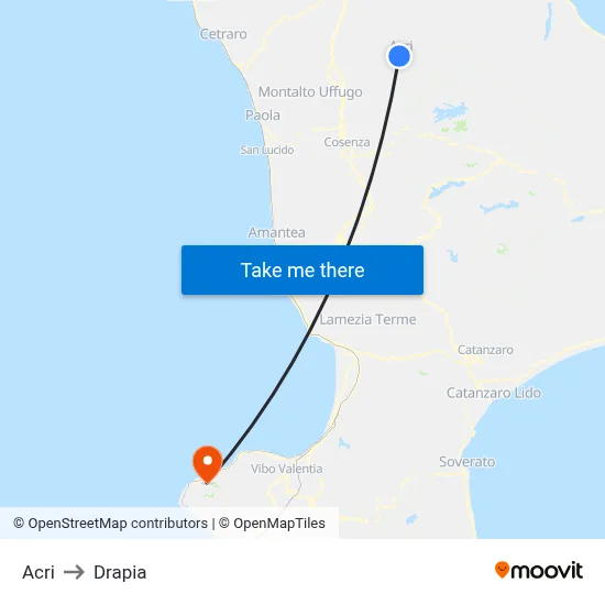 Acri to Drapia map