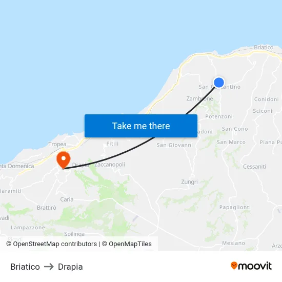 Briatico to Drapia map