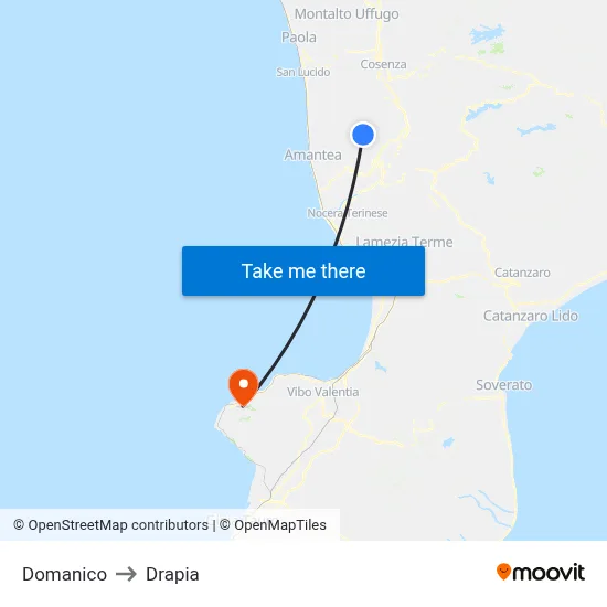 Domanico to Drapia map