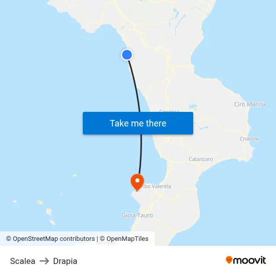 Scalea to Drapia map