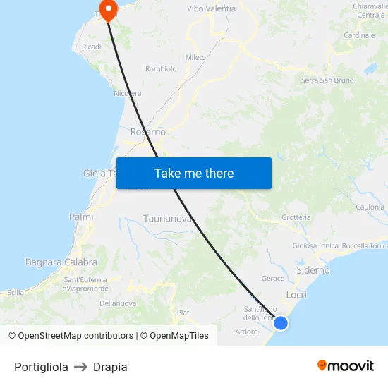Portigliola to Drapia map