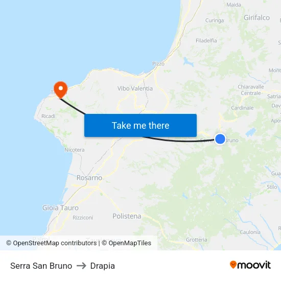 Serra San Bruno to Drapia map