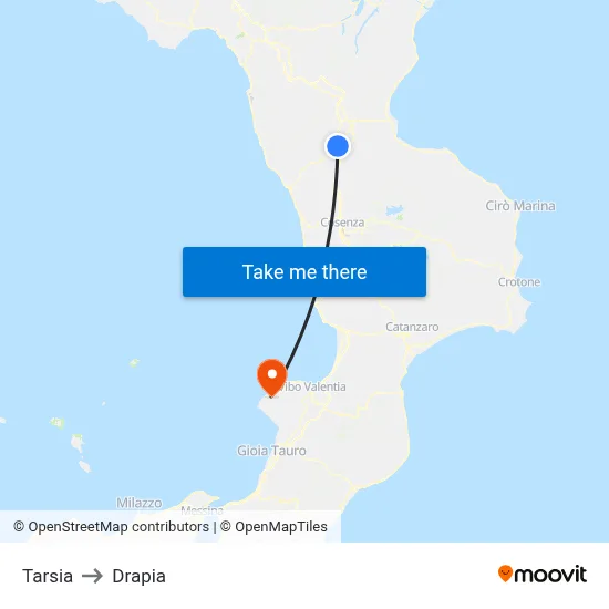 Tarsia to Drapia map