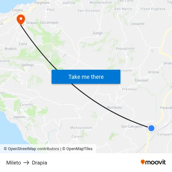 Mileto to Drapia map