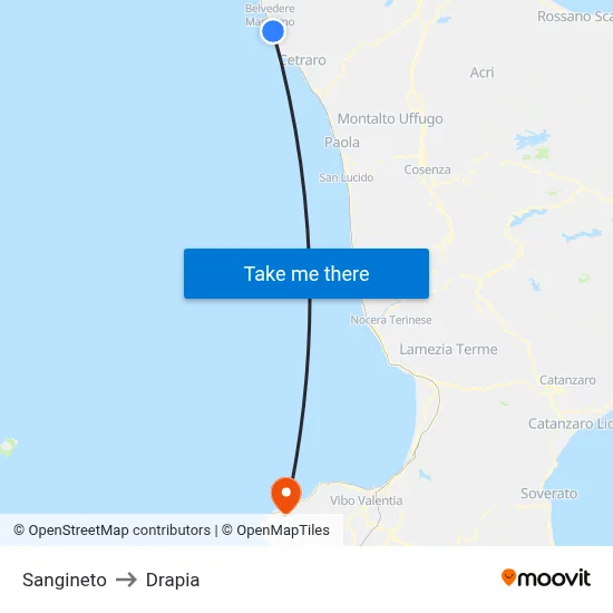 Sangineto to Drapia map