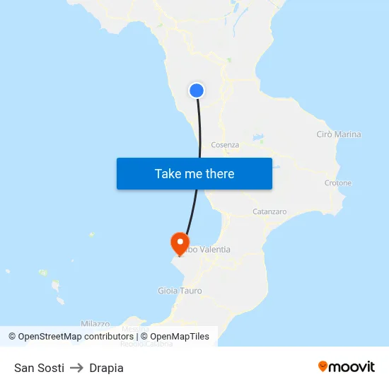 San Sosti to Drapia map