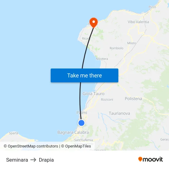 Seminara to Drapia map