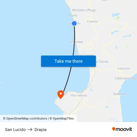 San Lucido to Drapia map
