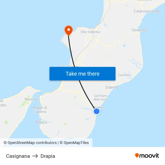 Casignana to Drapia map