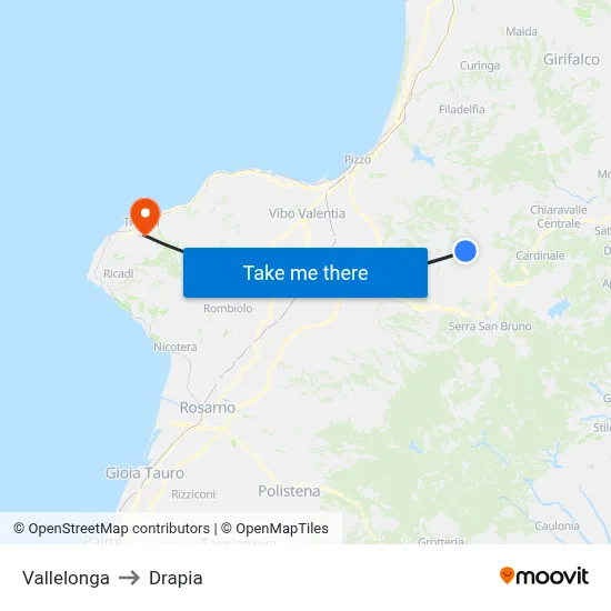Vallelonga to Drapia map