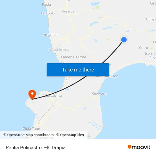 Petilia Policastro to Drapia map