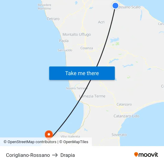 Corigliano-Rossano to Drapia map