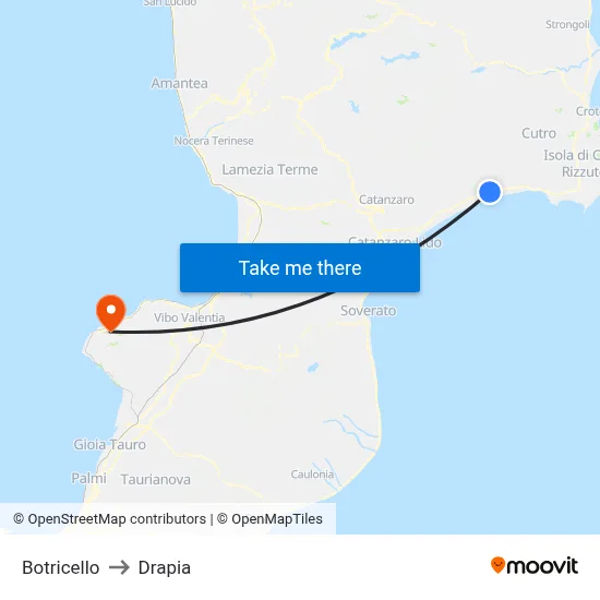 Botricello to Drapia map