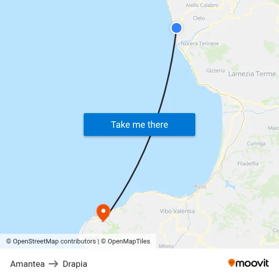 Amantea to Drapia map