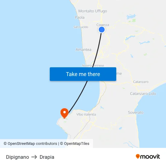 Dipignano to Drapia map