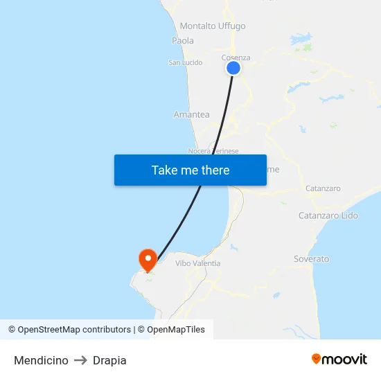 Mendicino to Drapia map