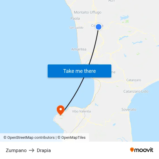 Zumpano to Drapia map