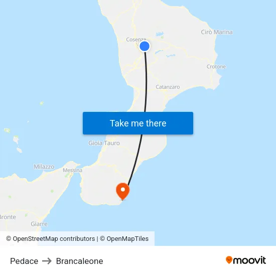 Pedace to Brancaleone map